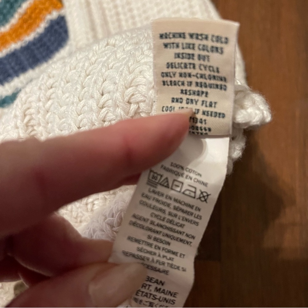 Vintage L.L. Bean Rope Stitch Shaker Mockneck Henley Striped Sweater Size L - Picture 6 of 9